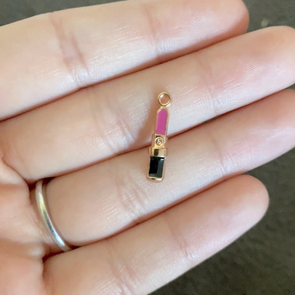 3/$30 pink enamel and gold plated lipstick charm💄